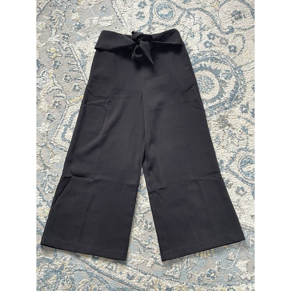 Slide Show Black Wide Leg Pants Sz 8 Tie Waist High Rise Cropped Trousers